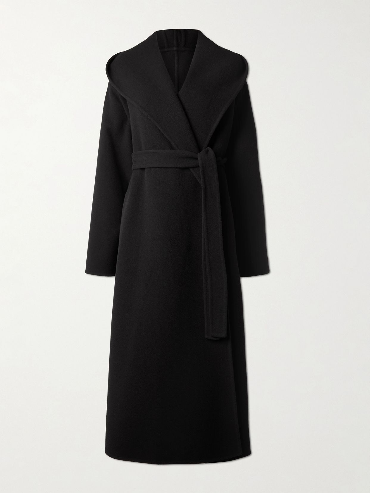 Hooded belted wool coat