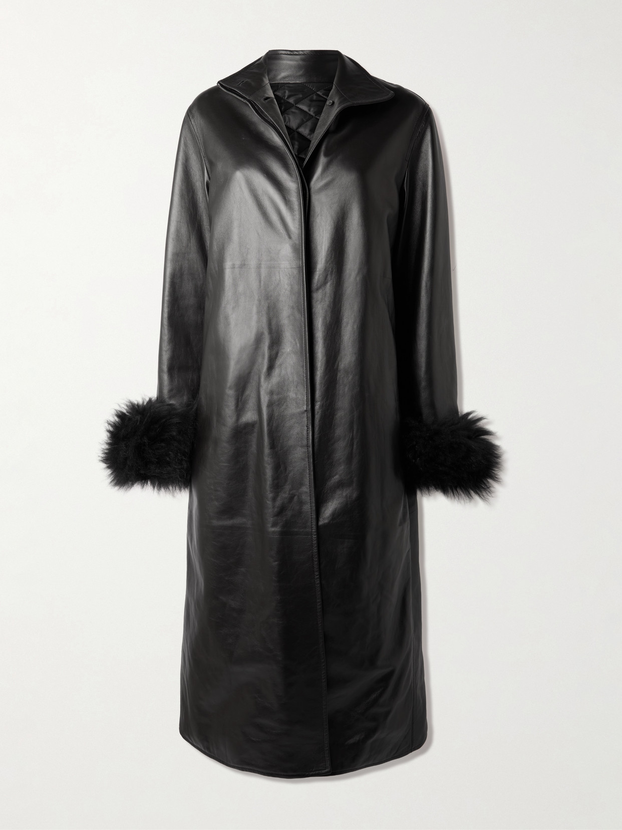 Alaïa Shearling-trimmed Leather Coat In Black