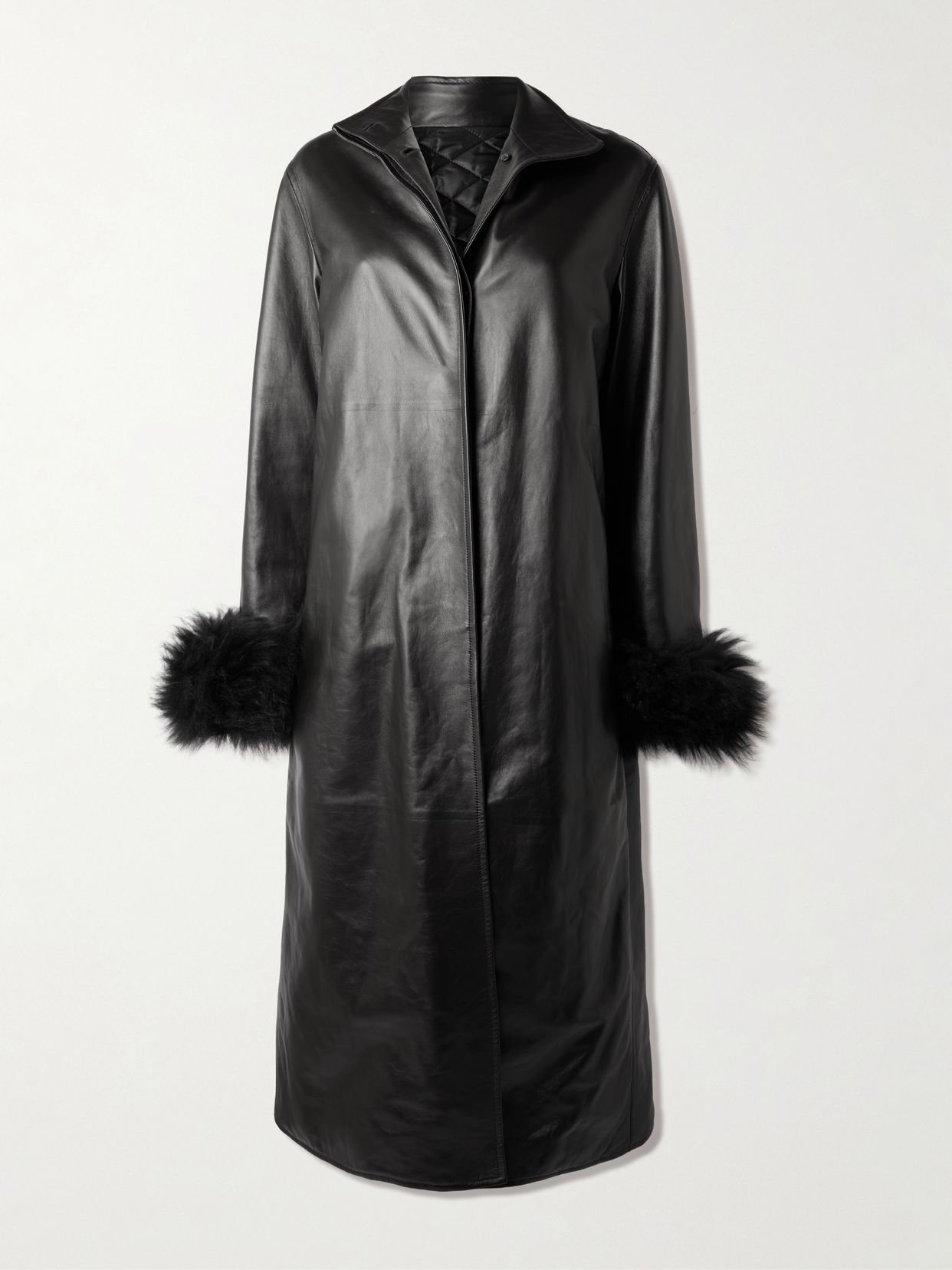 Shearling-trimmed leather coat
