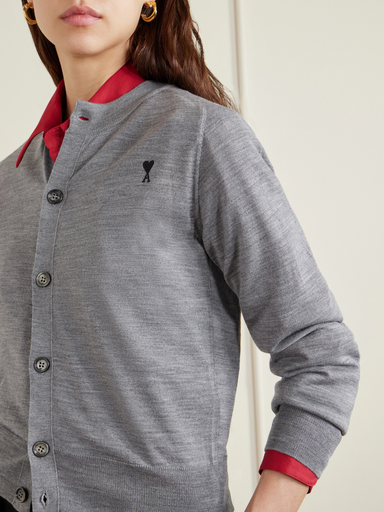 Ami Alexandre Mattiussi Grey Wool Crewneck Ami De Coeur Cardigan Grey In Gray