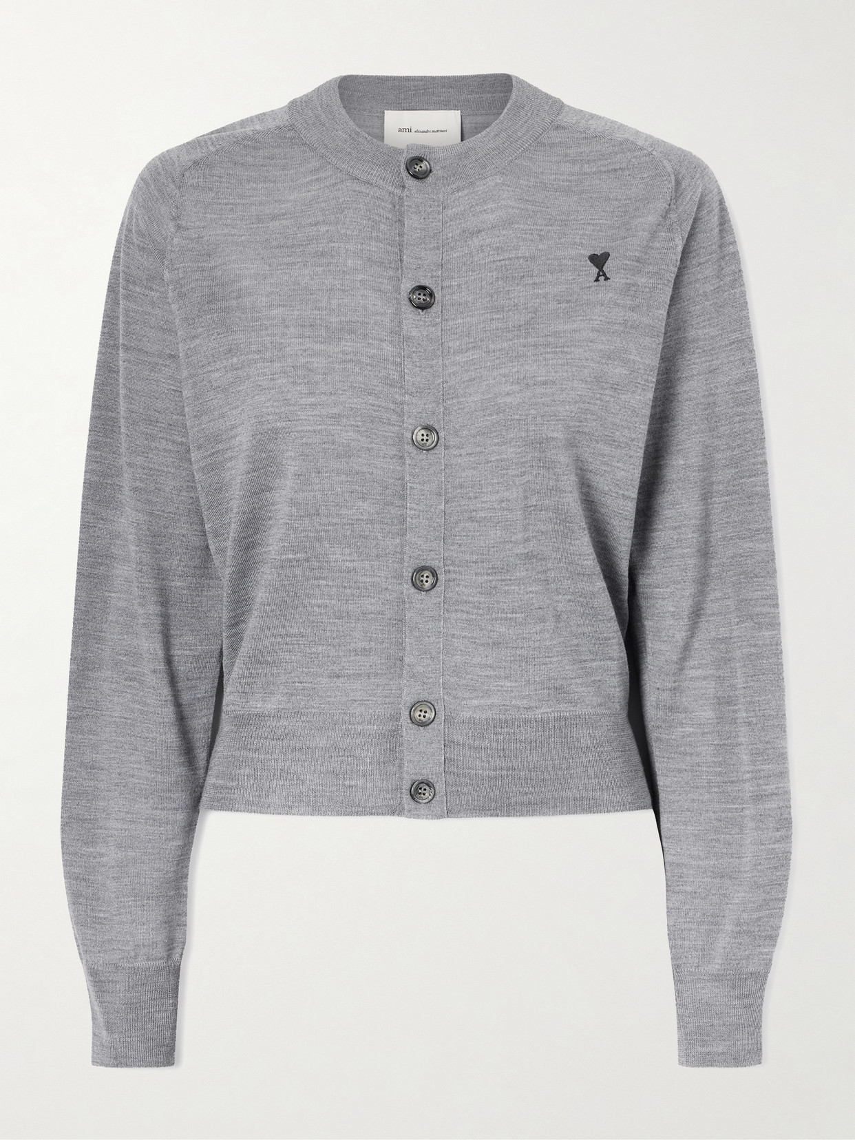 Ami Alexandre Mattiussi Embroidered Wool Cardigan In Gray