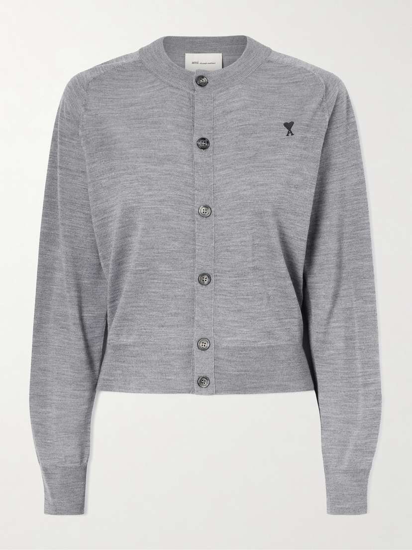 AMI PARIS Embroidered Wool Cardigan