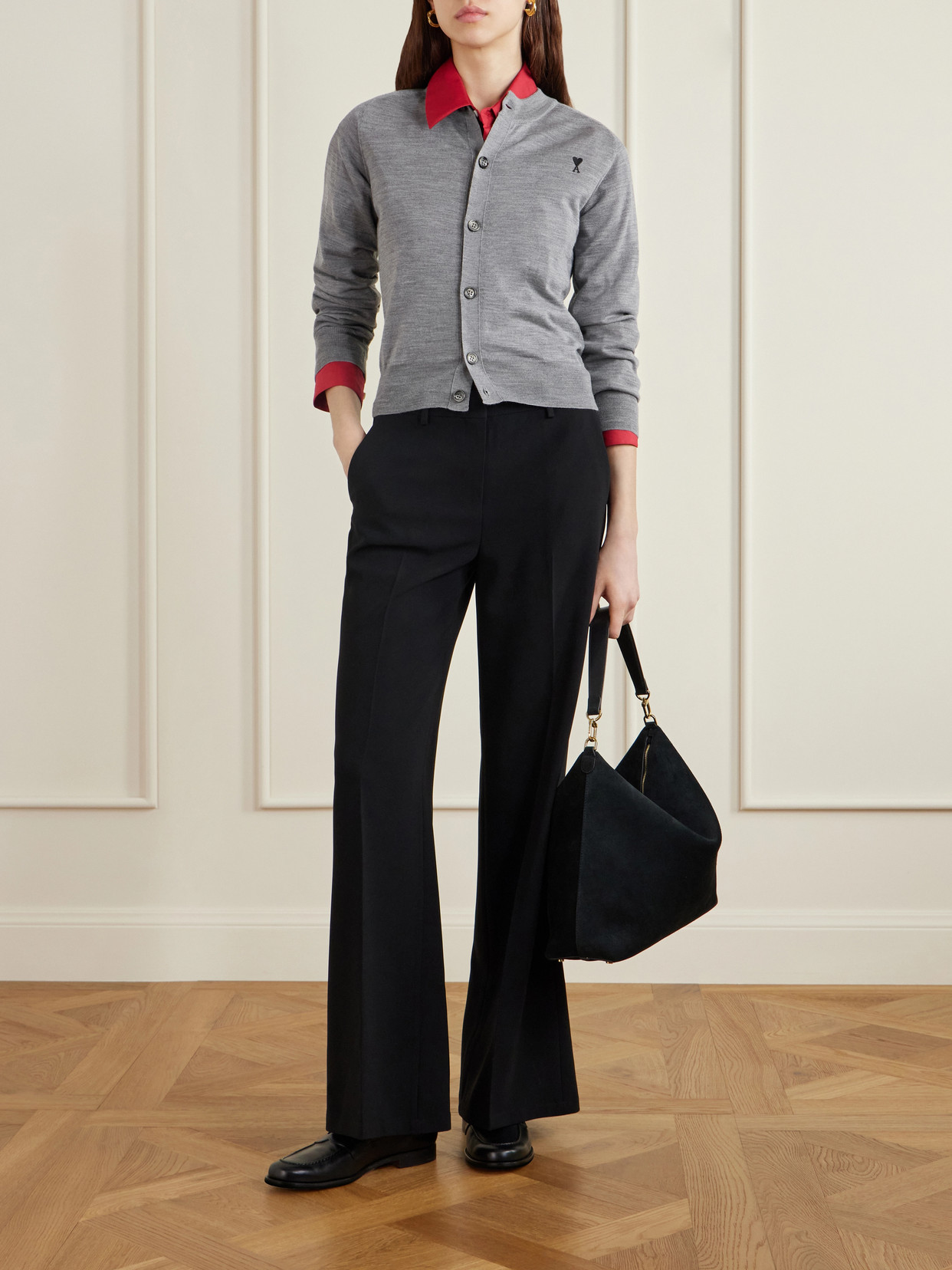 Ami Alexandre Mattiussi Grey Wool Crewneck Ami De Coeur Cardigan Grey In Gray