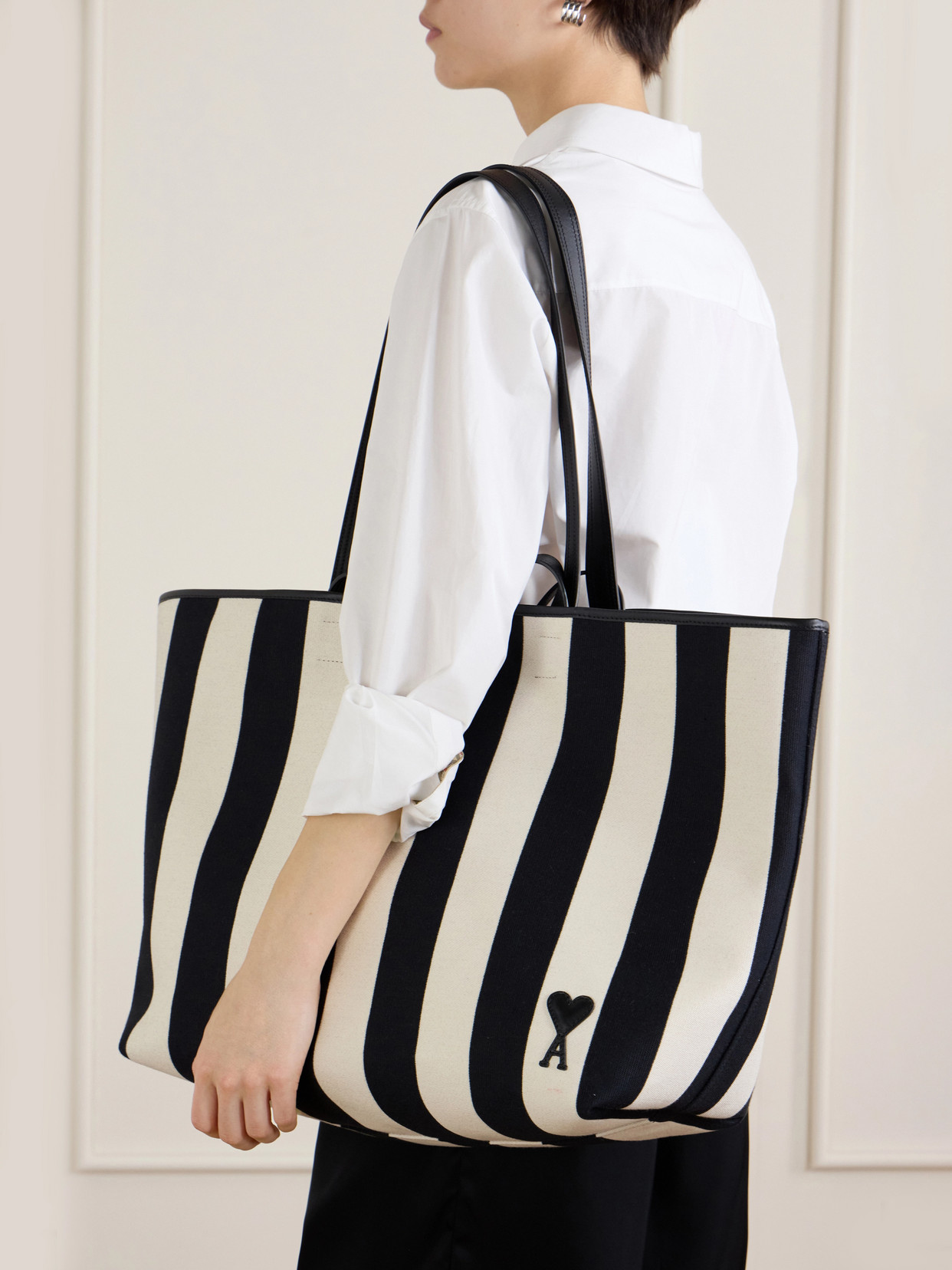 Ami Alexandre Mattiussi Ami Paris Ami De Coeur Medium Black Cotton Polyester Polyurethane Shoulder Bag In Multi