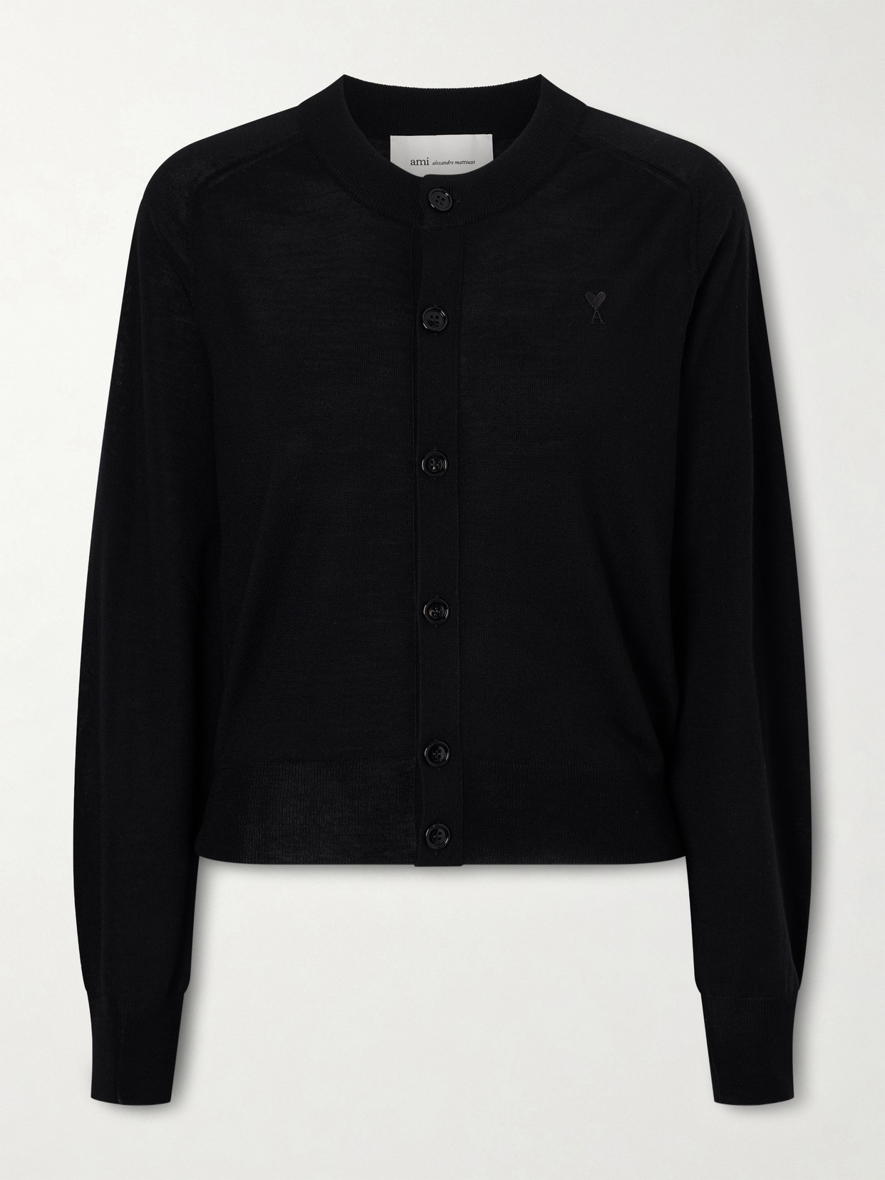 Ami Alexandre Mattiussi Embroidered Wool Cardigan In Black