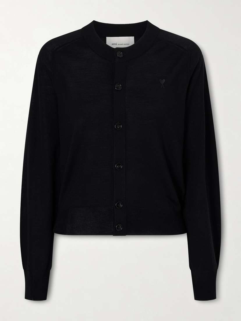 AMI PARIS Embroidered Wool Cardigan