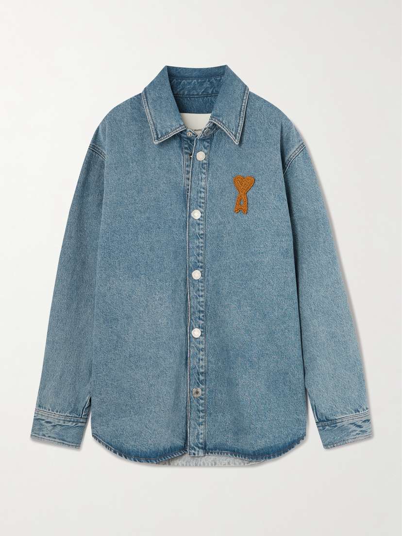 AMI PARIS Ami De Cœur Appliquéd Denim Shirt