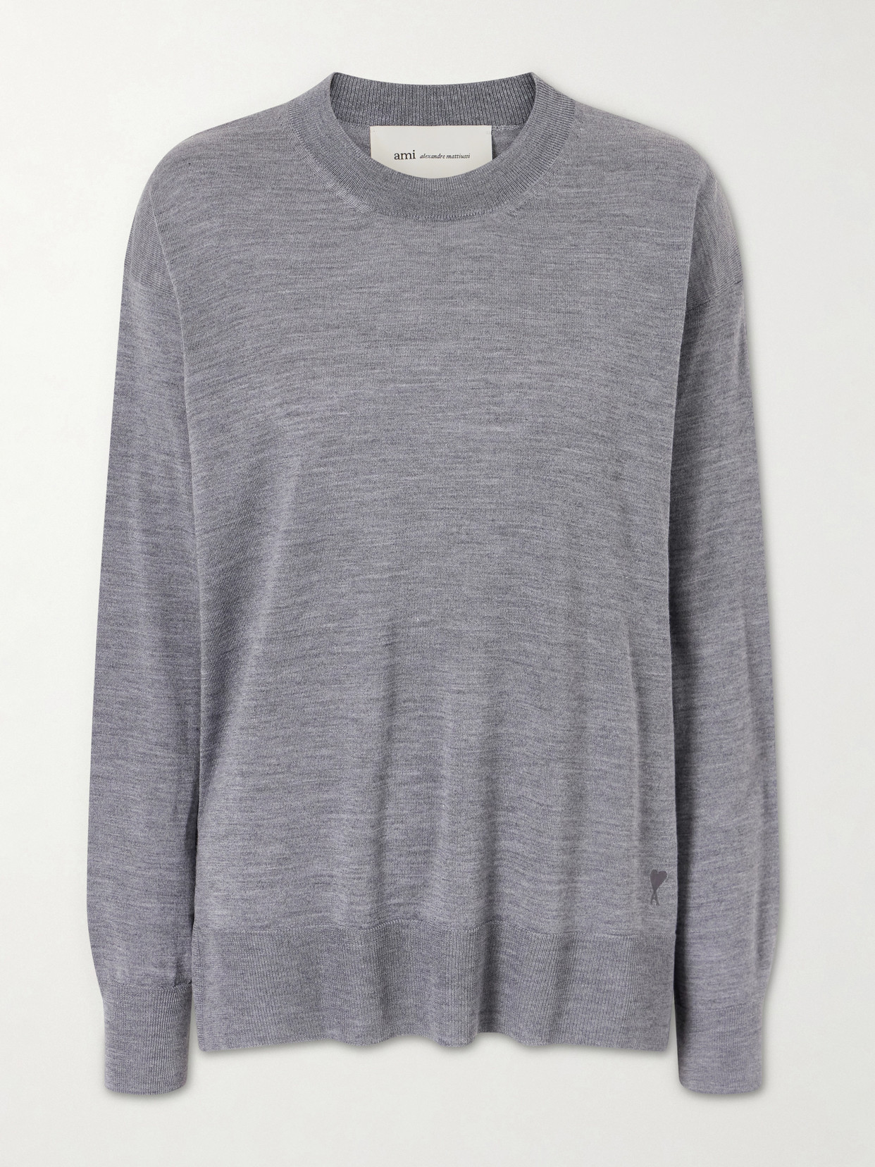 Ami Alexandre Mattiussi Knitted Wool And Silk-blend Sweater In Gray