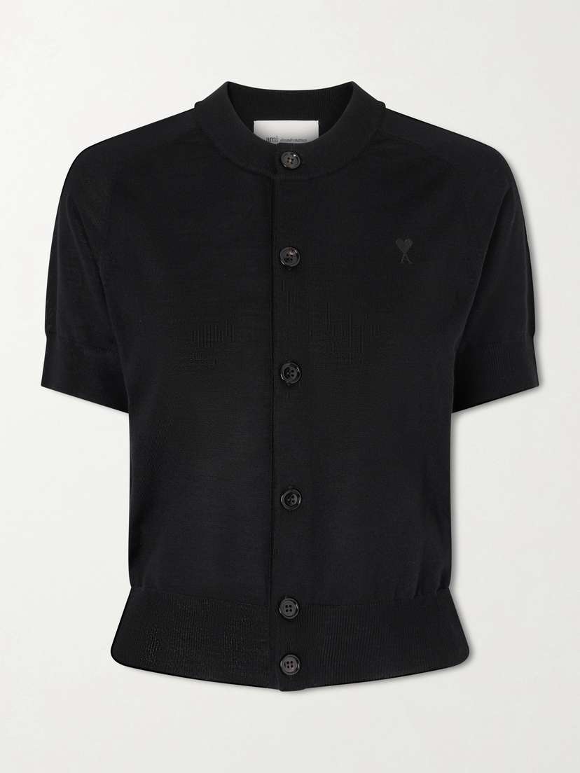 AMI PARIS Embroidered Merino Wool Cardigan