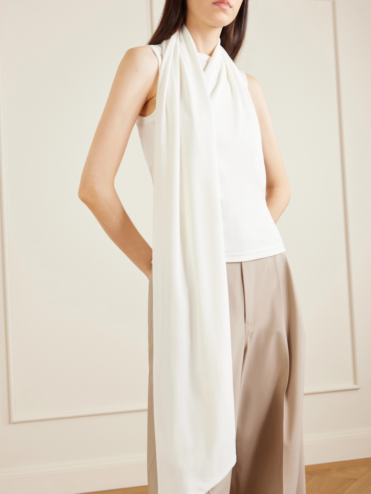 Scarf-Detailed Jersey Top