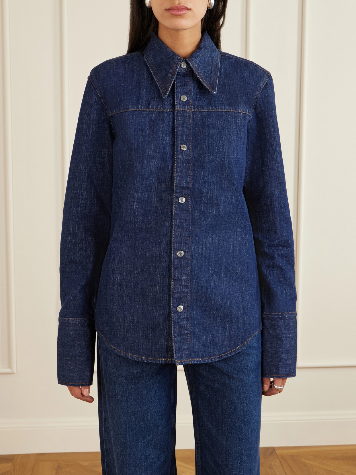 Ami Alexandre Mattiussi Women Blue Denim Full Sleeves Shirt, Xs Luxury Shirts For Women Darveys