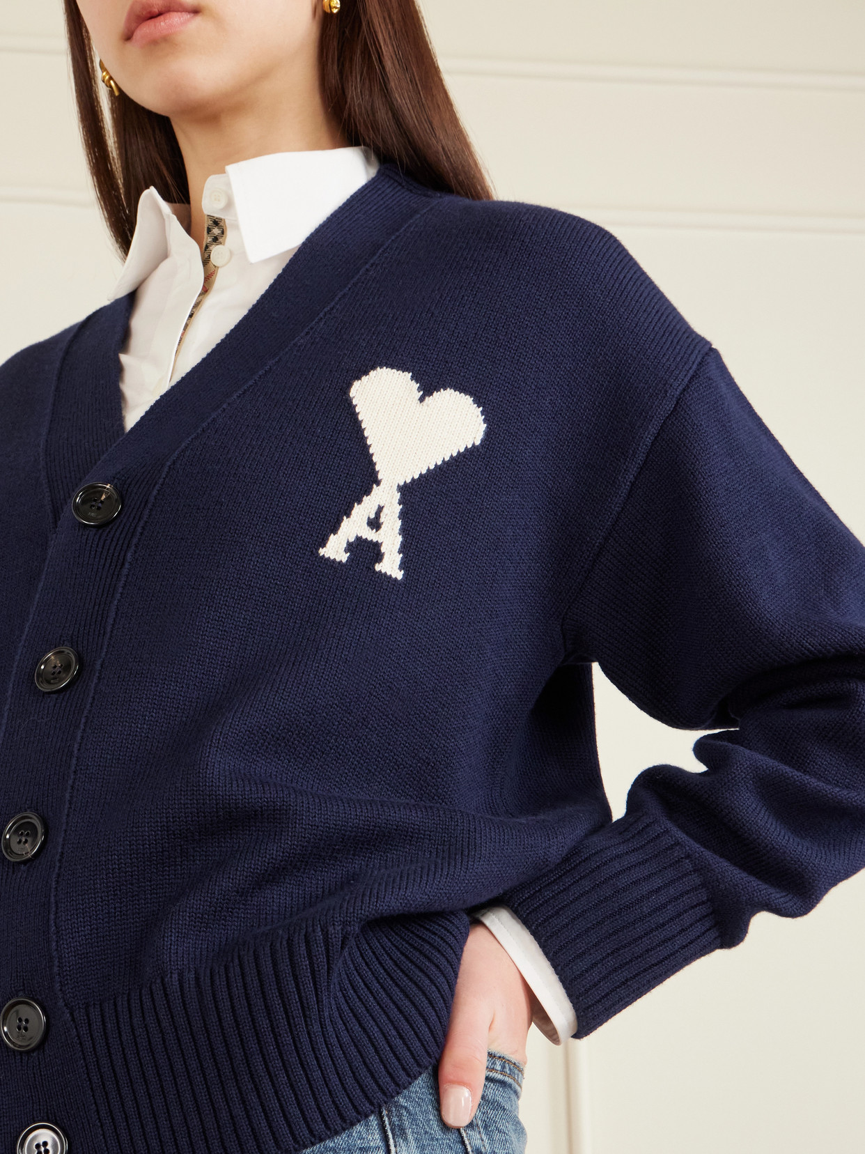 Ami Alexandre Mattiussi Intarsia-knit Wool And Cotton-blend Cardigan In Blue