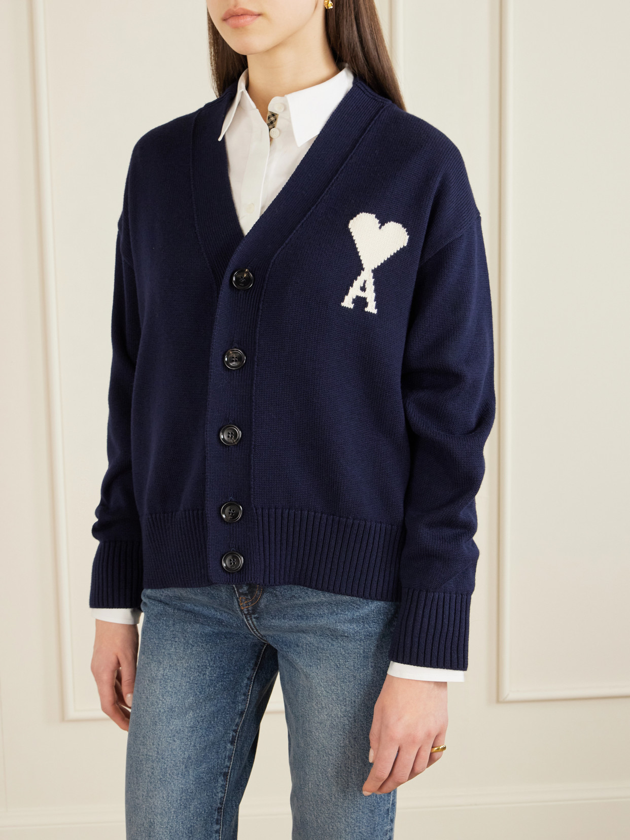 Ami Alexandre Mattiussi Intarsia-knit Wool And Cotton-blend Cardigan In Blue