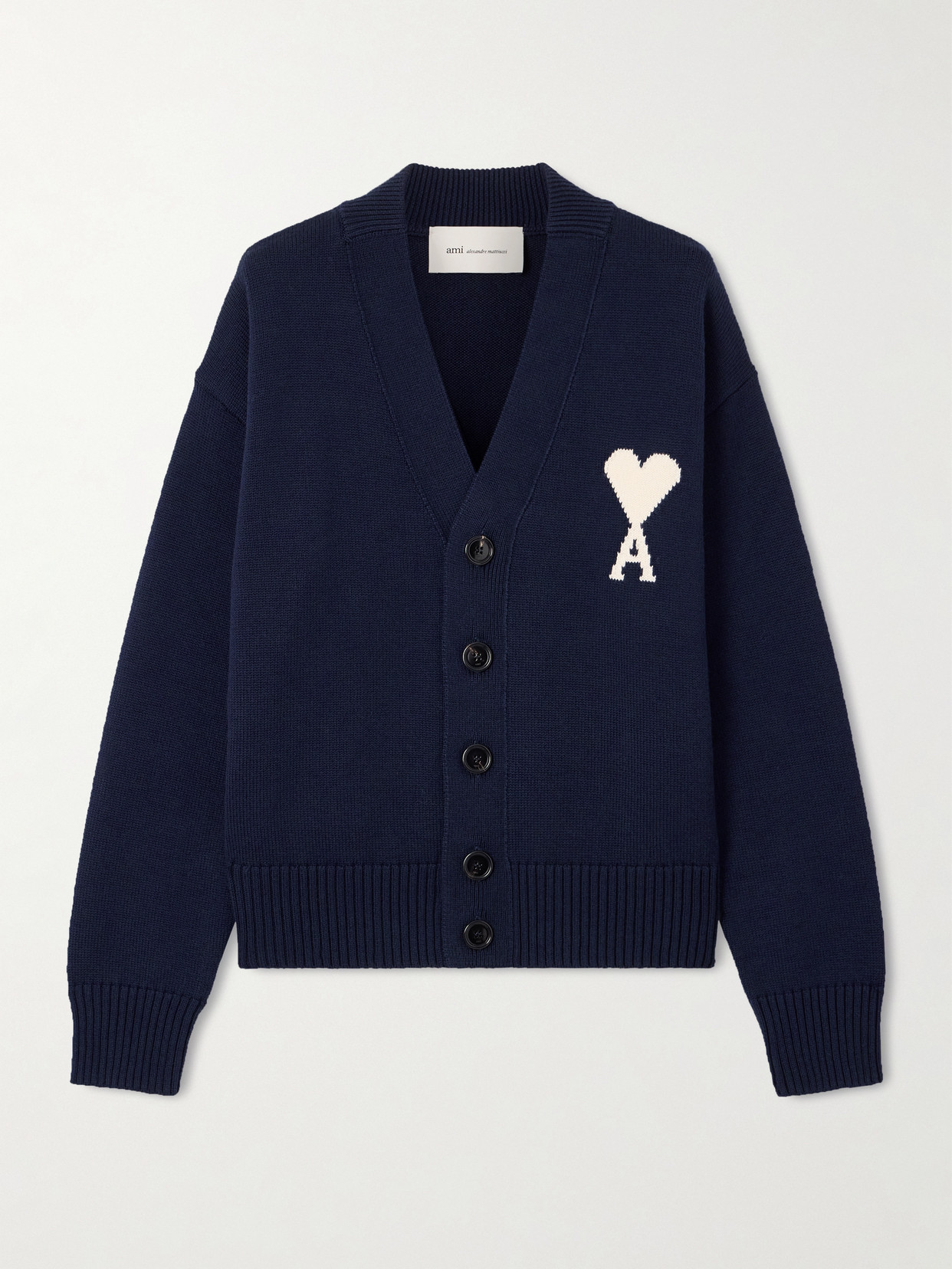 Ami Alexandre Mattiussi Intarsia-knit Wool And Cotton-blend Cardigan In Blue