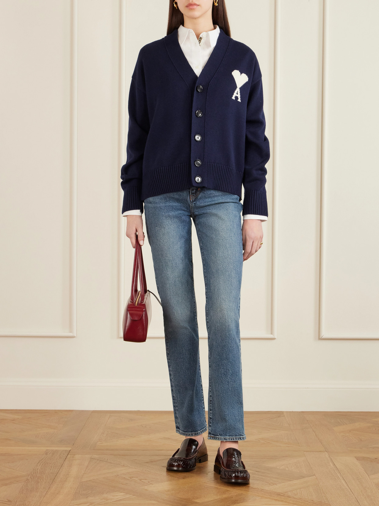 Ami Alexandre Mattiussi Intarsia-knit Wool And Cotton-blend Cardigan In Blue