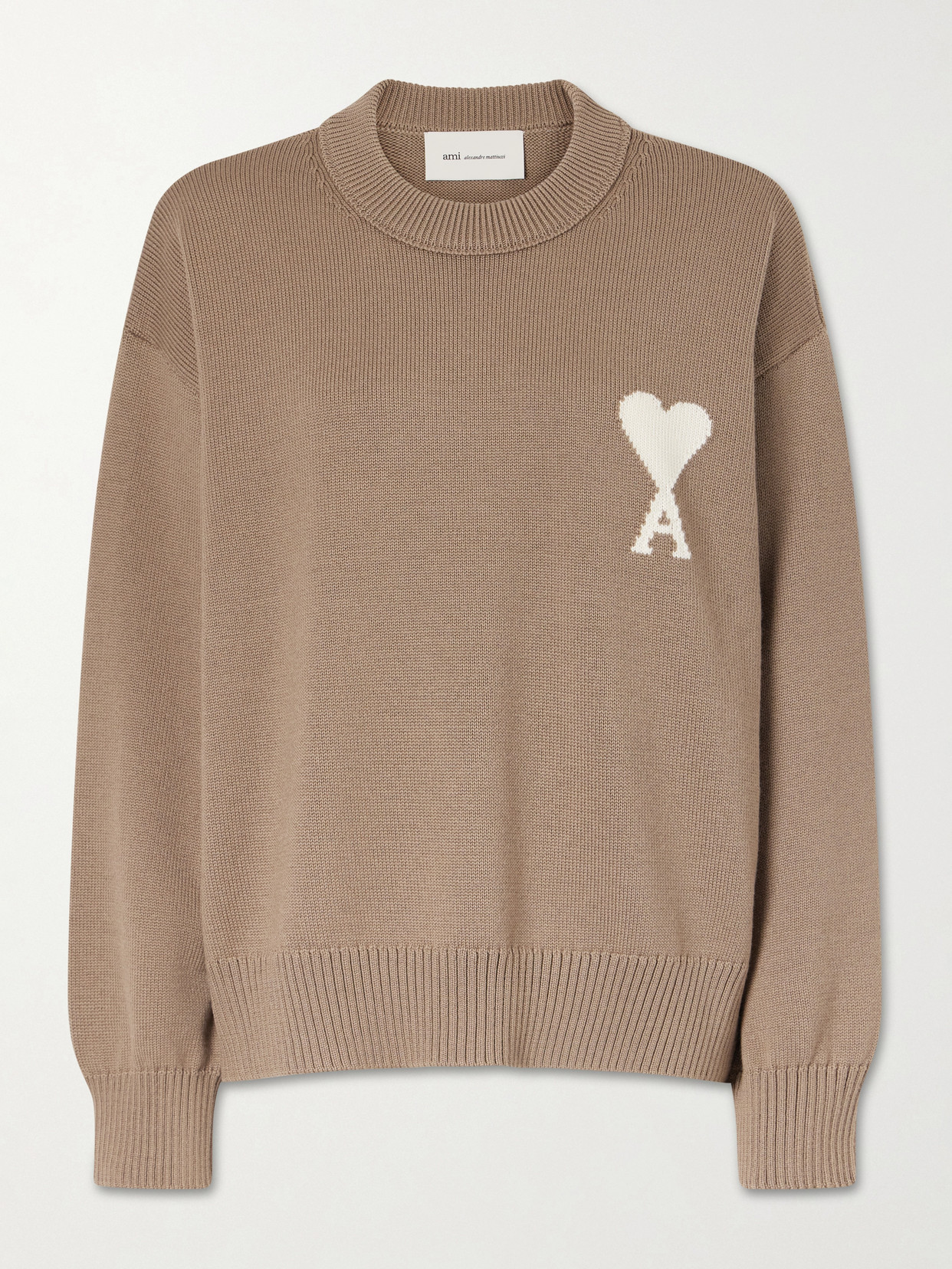 Ami Alexandre Mattiussi Intarsia Wool And Cotton-blend Sweater In Brown