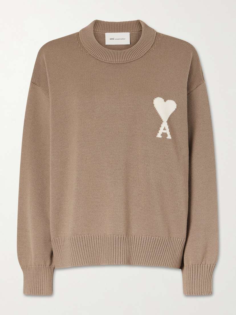 AMI PARIS Intarsia Wool And Cotton-blend Sweater