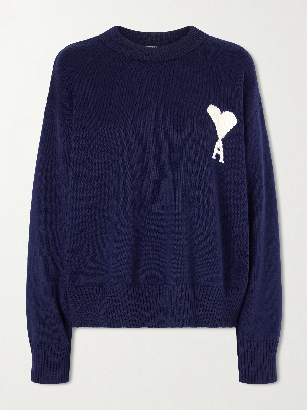 Ami Alexandre Mattiussi Intarsia Wool And Cotton-blend Sweater In Blue