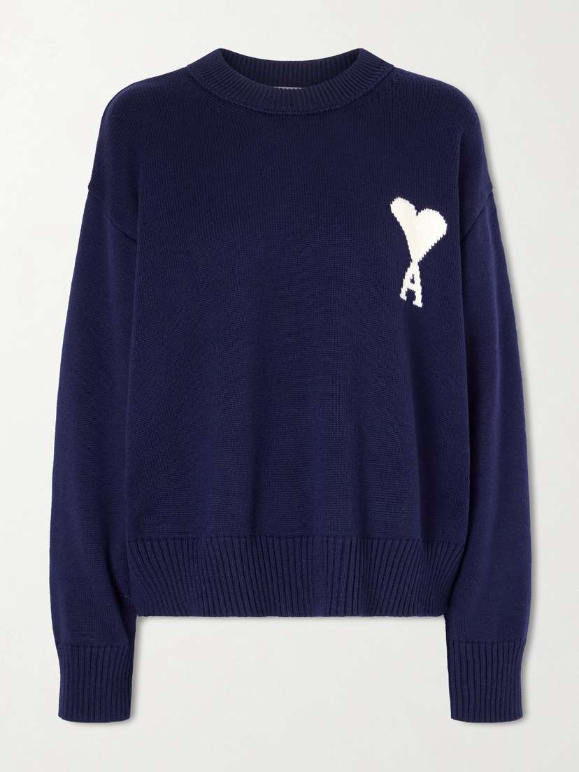 AMI PARIS Intarsia Wool And Cotton-blend Sweater