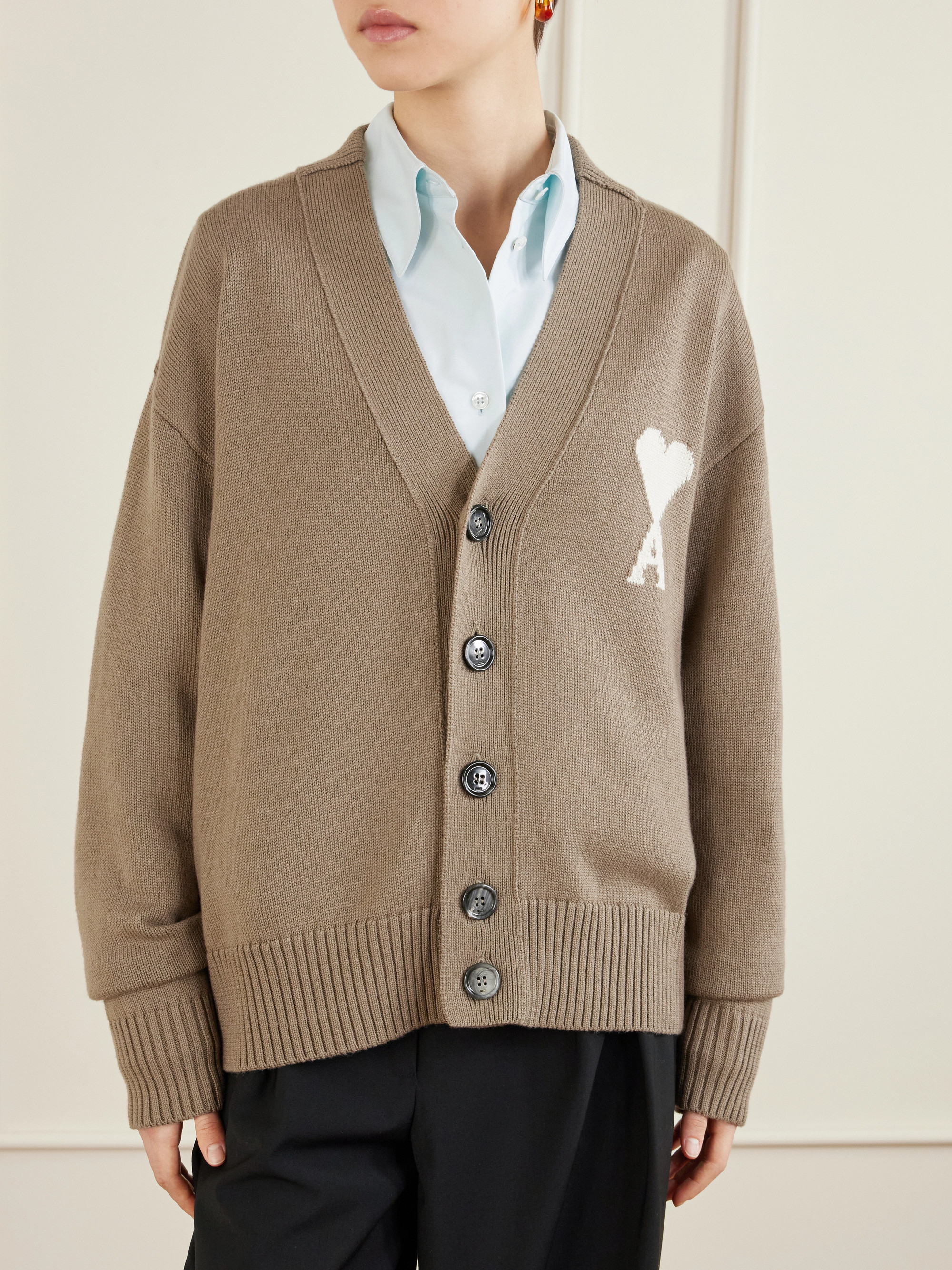 Ami Paris - Intarsia wool and cotton-blend cardigan | Plush
