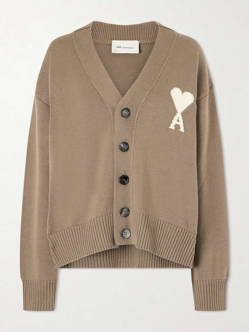 AMI PARIS Intarsia Wool And Cotton-blend Cardigan