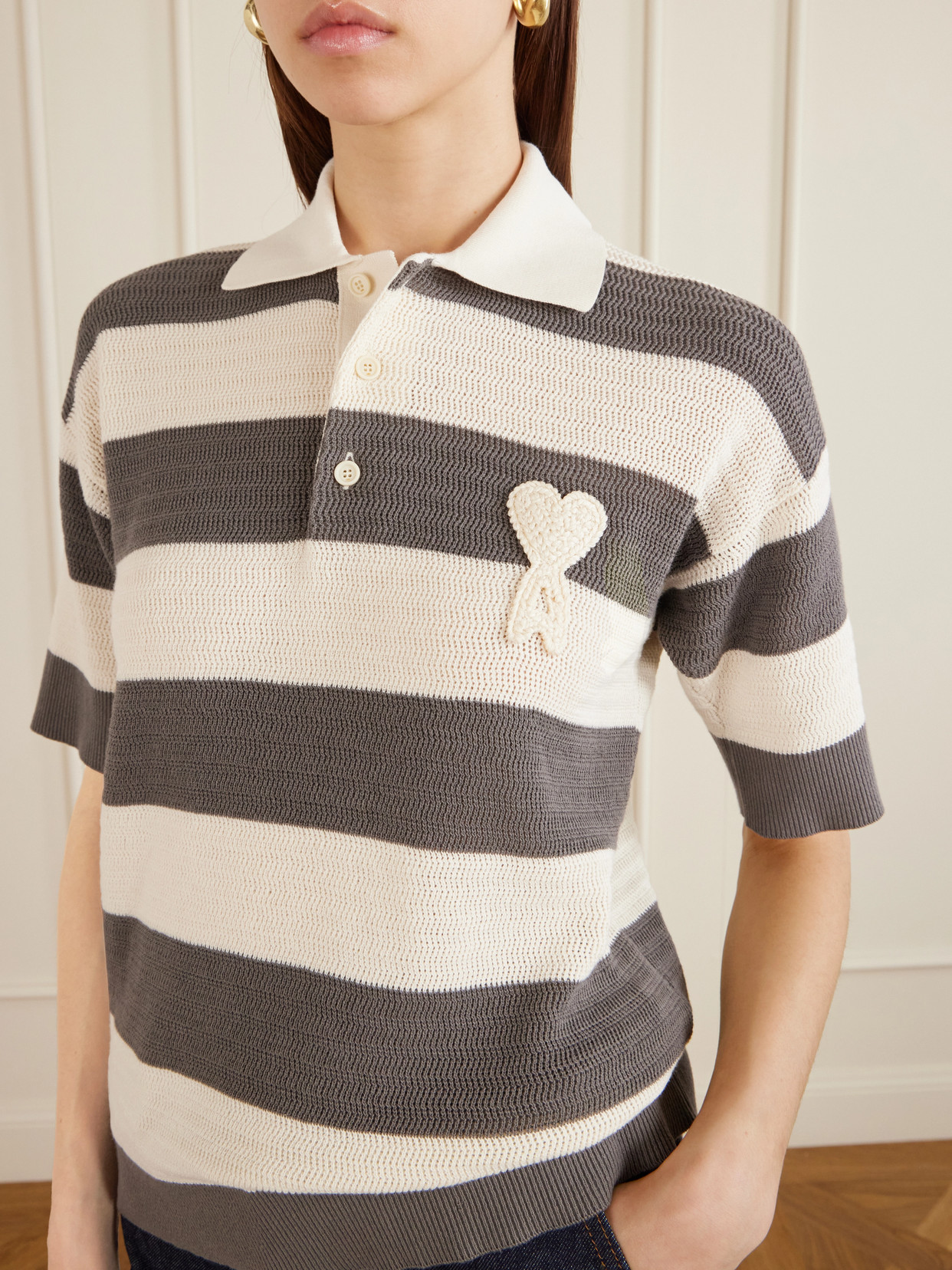Striped Knitted Cotton Polo