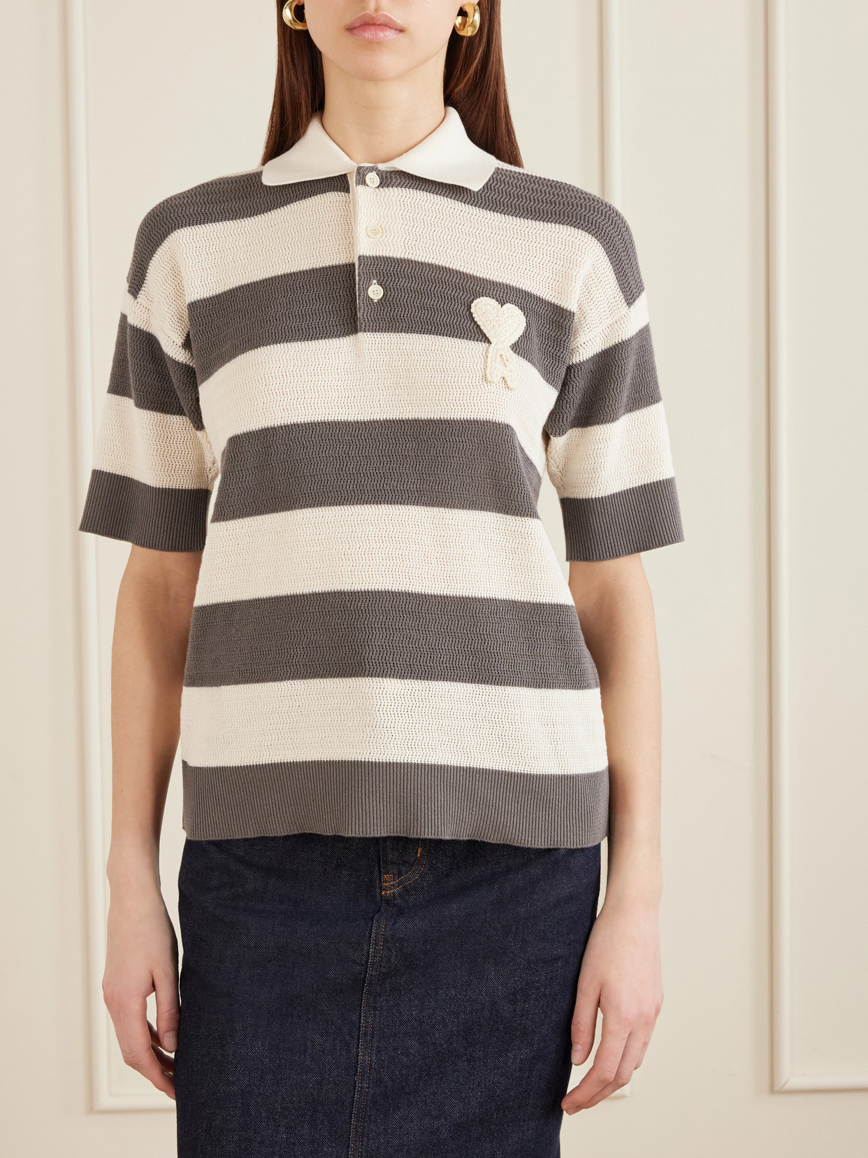 Striped Knitted Cotton Polo