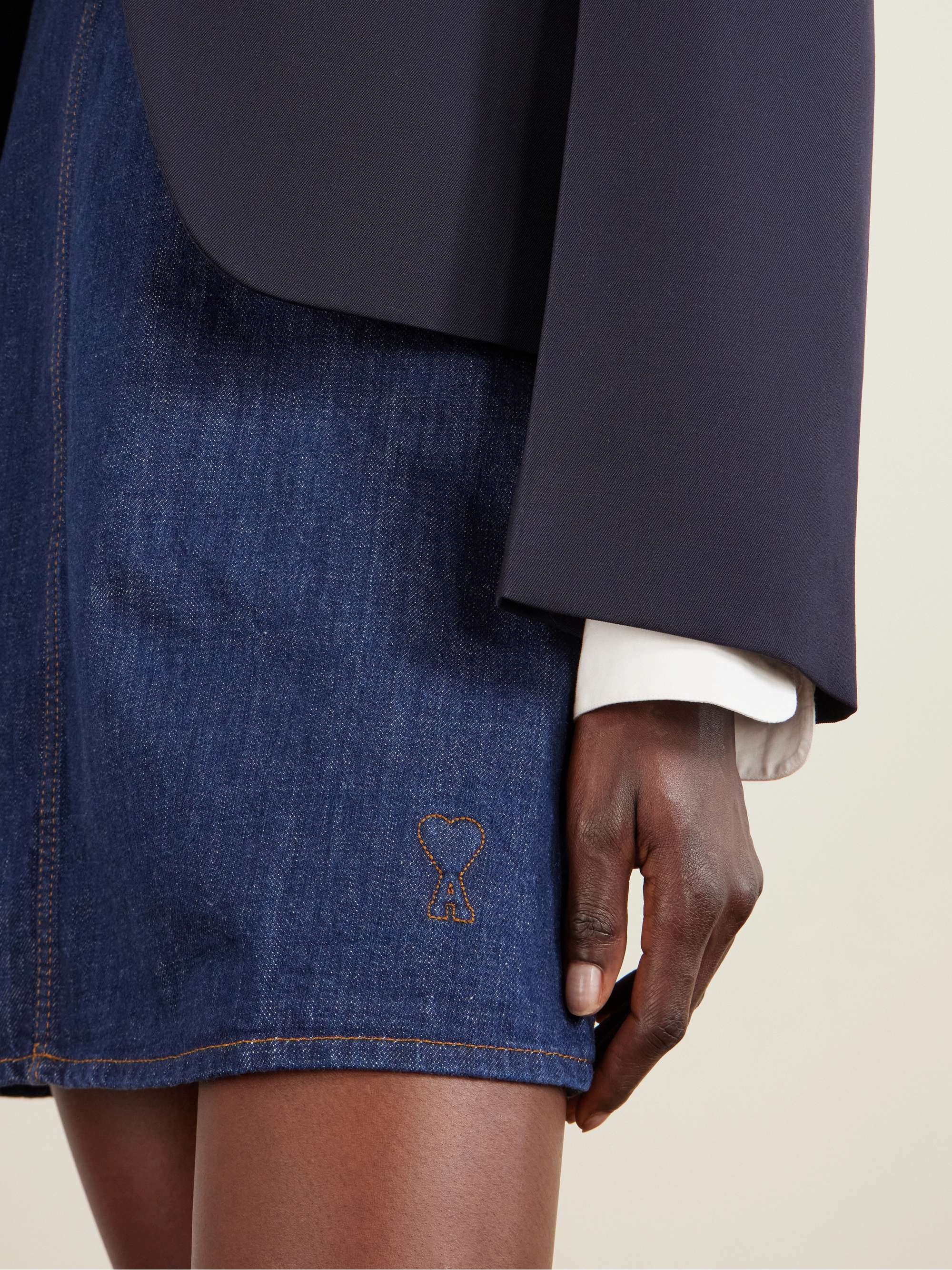 AMI PARIS Embroidered denim mini dress | NET-A-PORTER