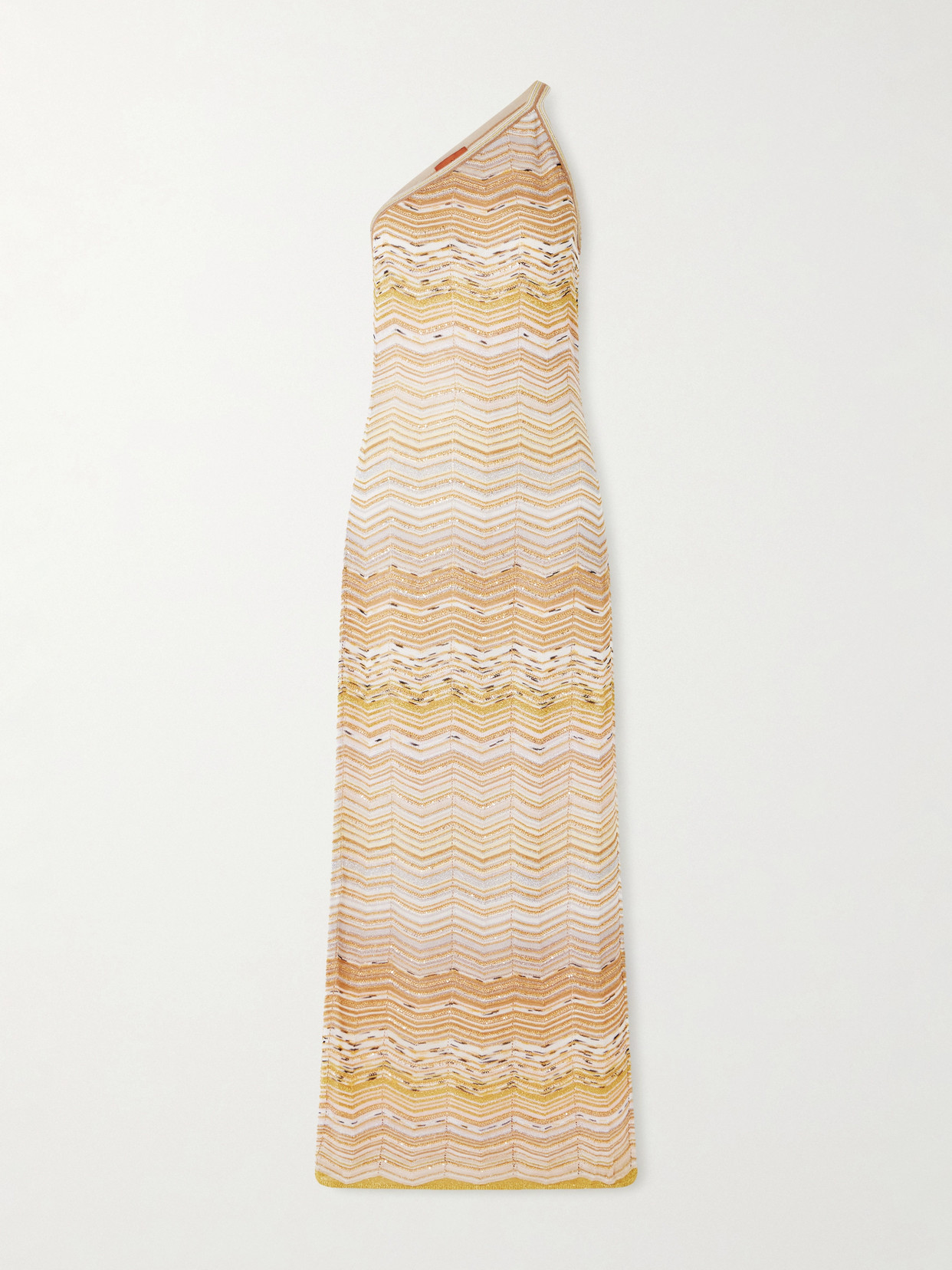 Missoni One-shoulder Sequin-embellished Striped Metallic Crochet-knit Maxi Dress In Gold