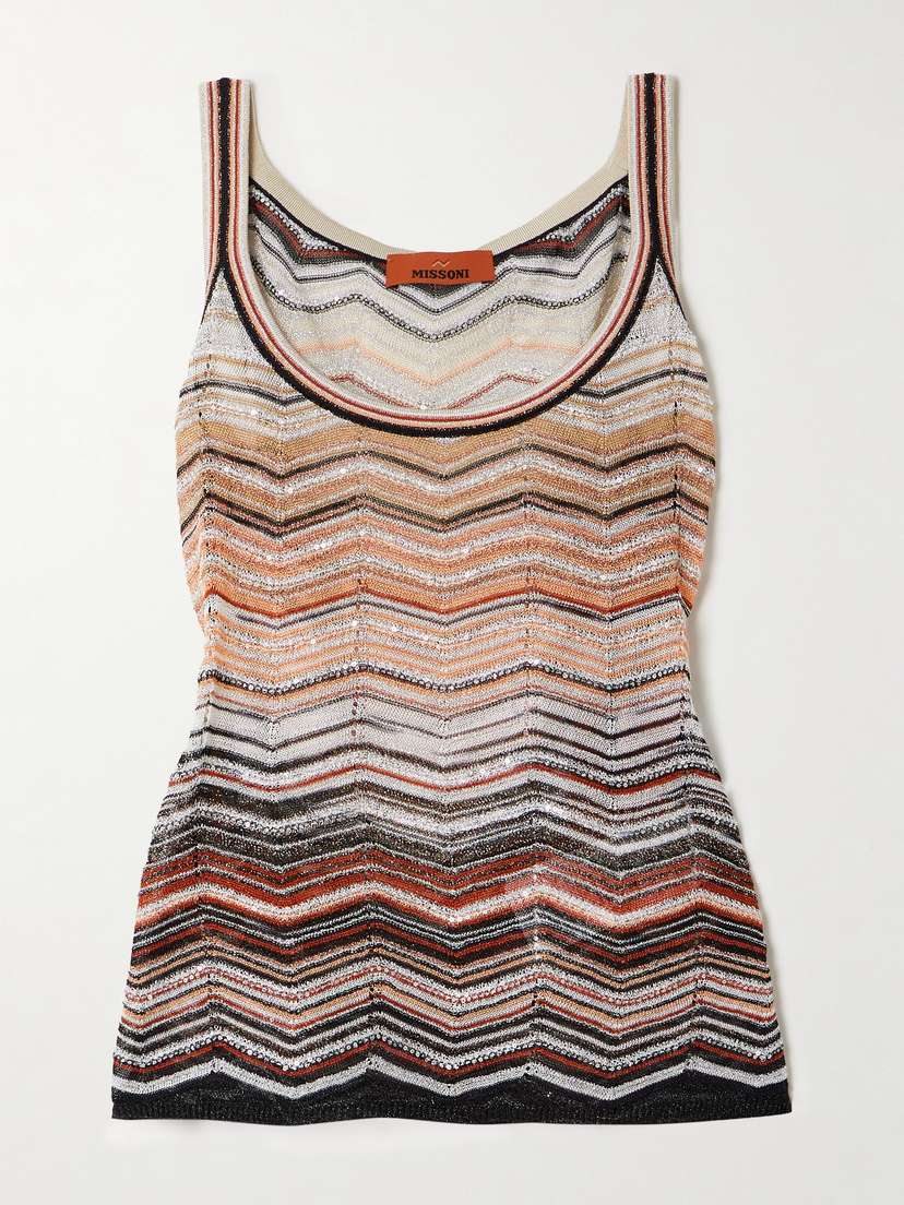 Missoni Sequin-embellished Striped Metallic Crochet-knit Tank