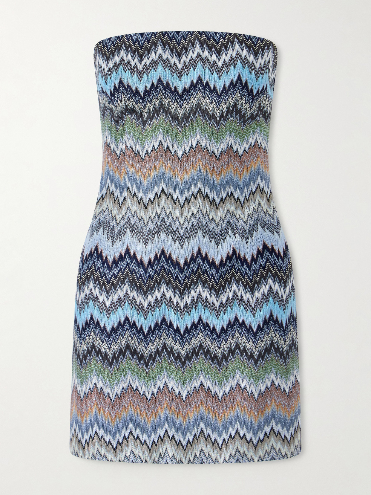 Missoni Strapless Striped Crochet-knit Mini Dress In Blue