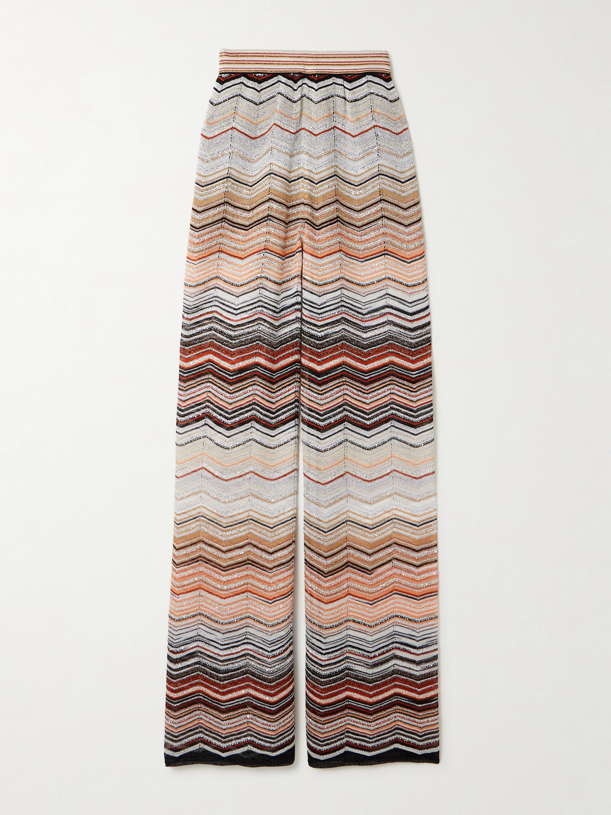 Missoni Sequin-embellished Striped Metallic Crochet-knit Wide-leg Pants In Multi