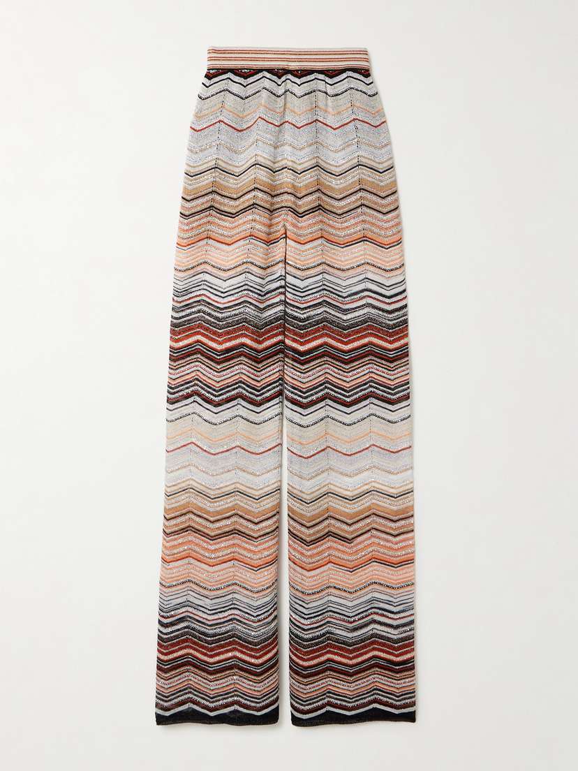Missoni Sequin-embellished Striped Metallic Crochet-knit Wide-leg Pants
