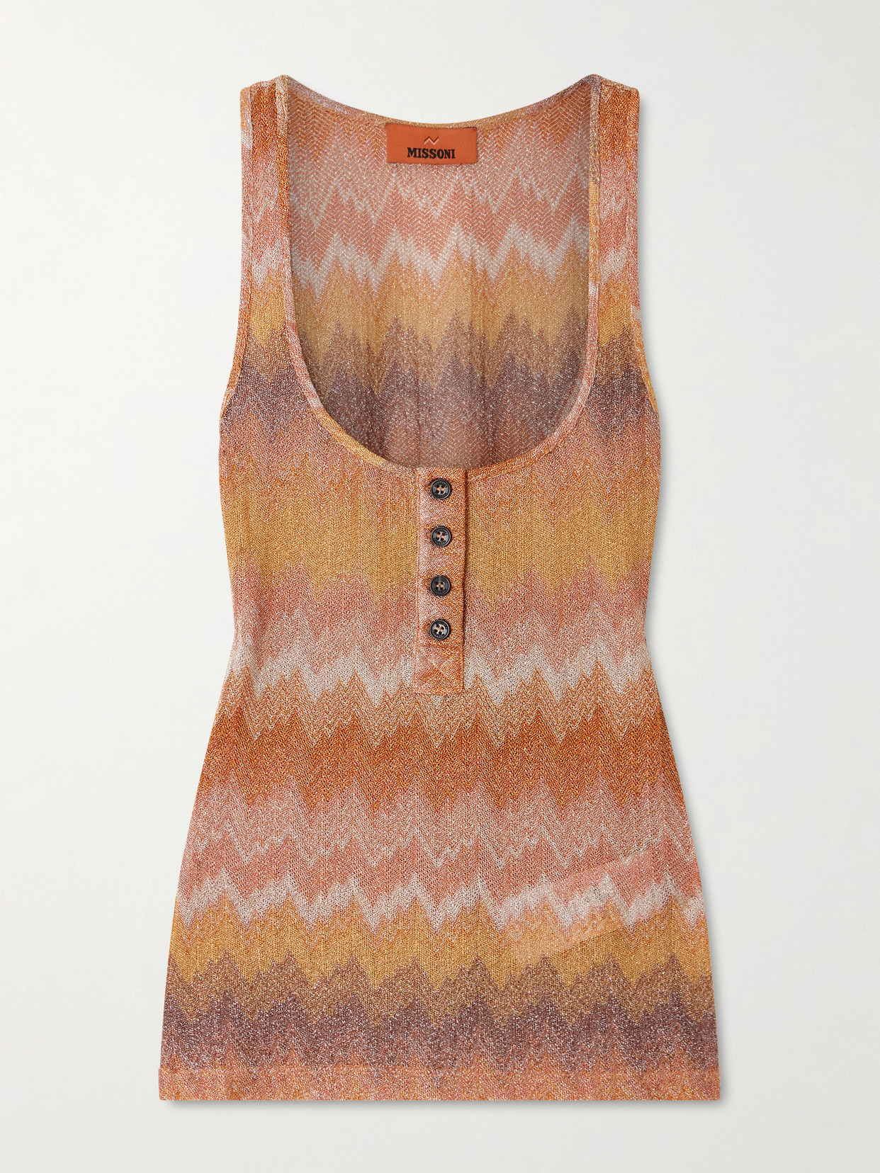 Missoni Striped Metallic Crochet-knit Tank In Gold