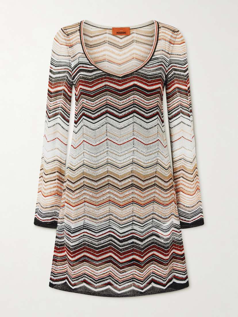 Missoni Mare Sequin-embellished Striped Metallic Crochet-knit Mini Dress