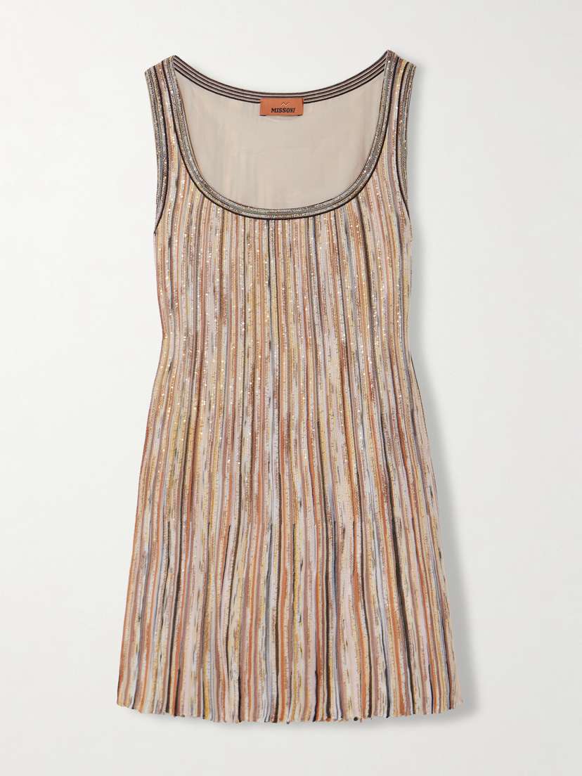 Missoni Striped Sequined Metallic Ribbed-knit Mini Dress