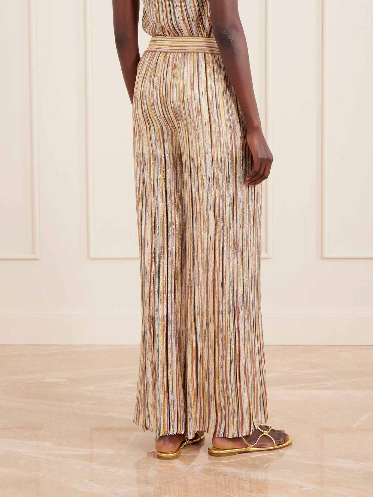 Missoni Mare Embellished Metallic Crochet-knit Wide-leg Pants In Brown