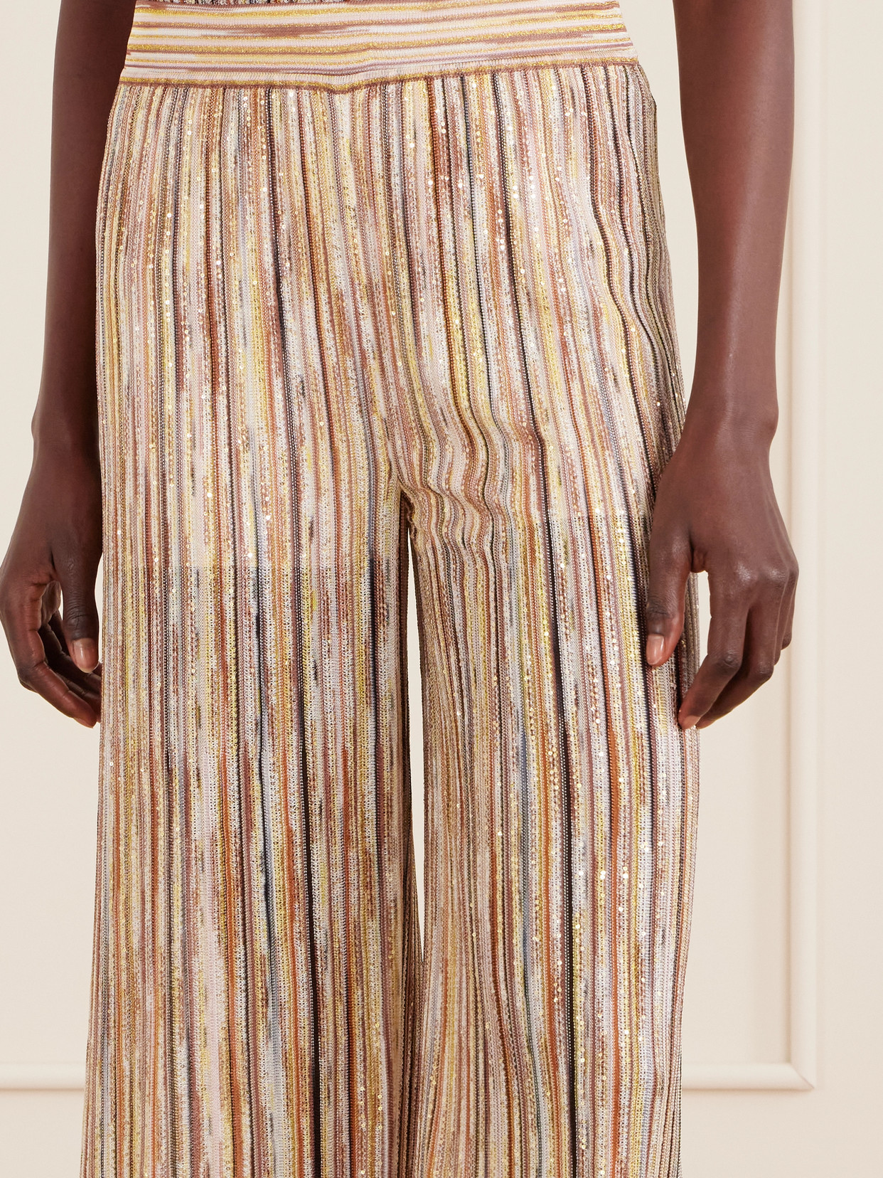 Missoni Mare Embellished Metallic Crochet-knit Wide-leg Pants In Brown