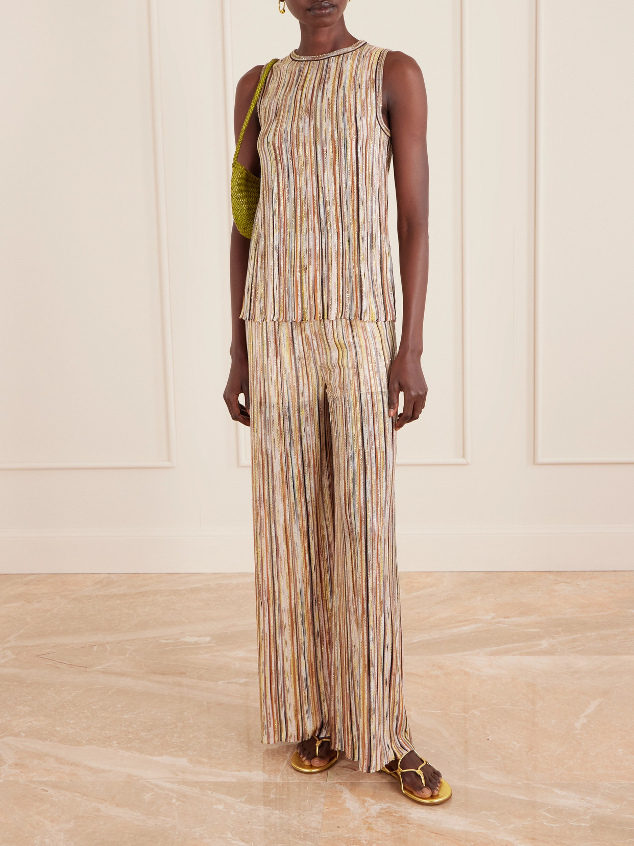 Missoni Mare Embellished Metallic Crochet-knit Wide-leg Pants In Brown