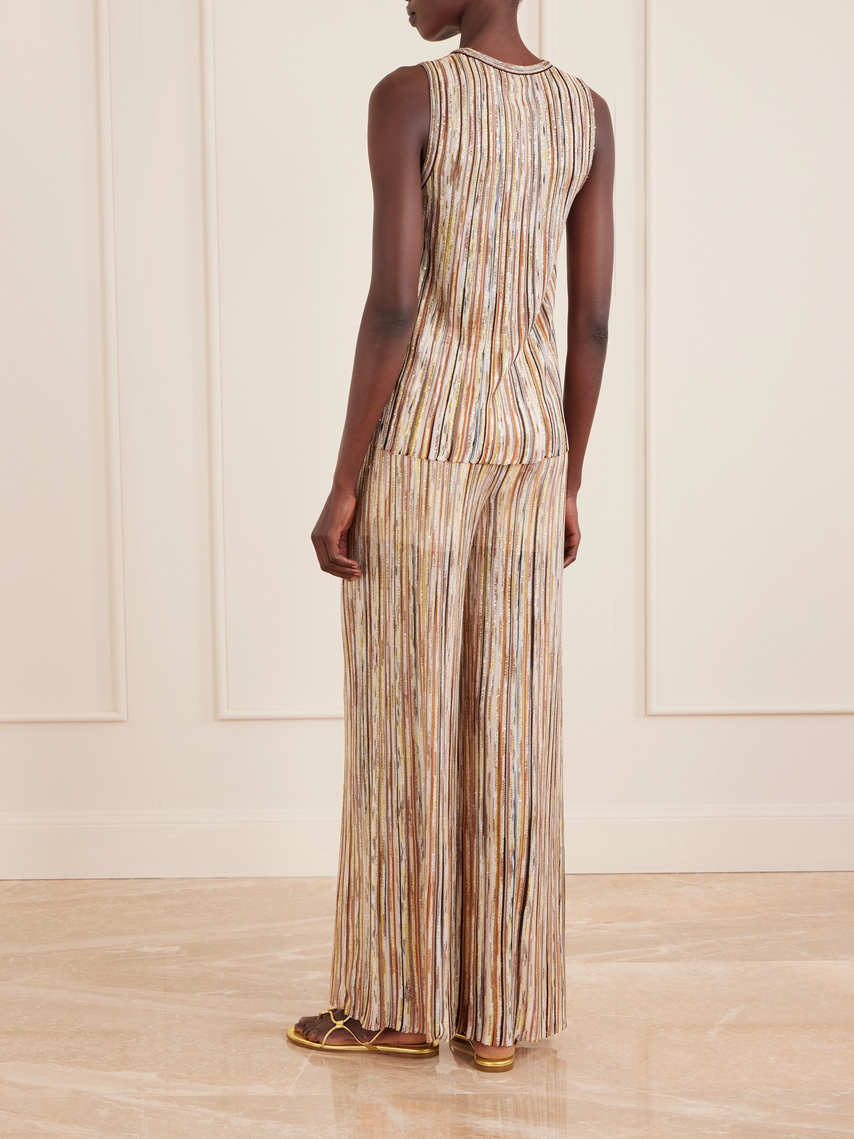 Missoni Mare Sequined Metallic Striped Crochet-knit Tank In Multi