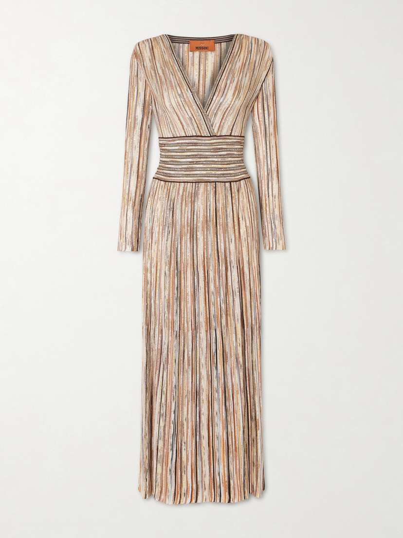 Missoni Sequin-embellished Striped Metallic Crochet-knit Midi Dress