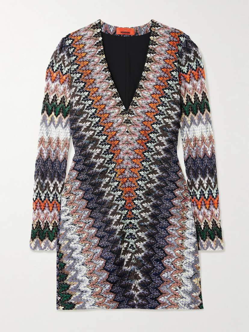 Missoni Striped Metallic Crochet-knit Mini Dress