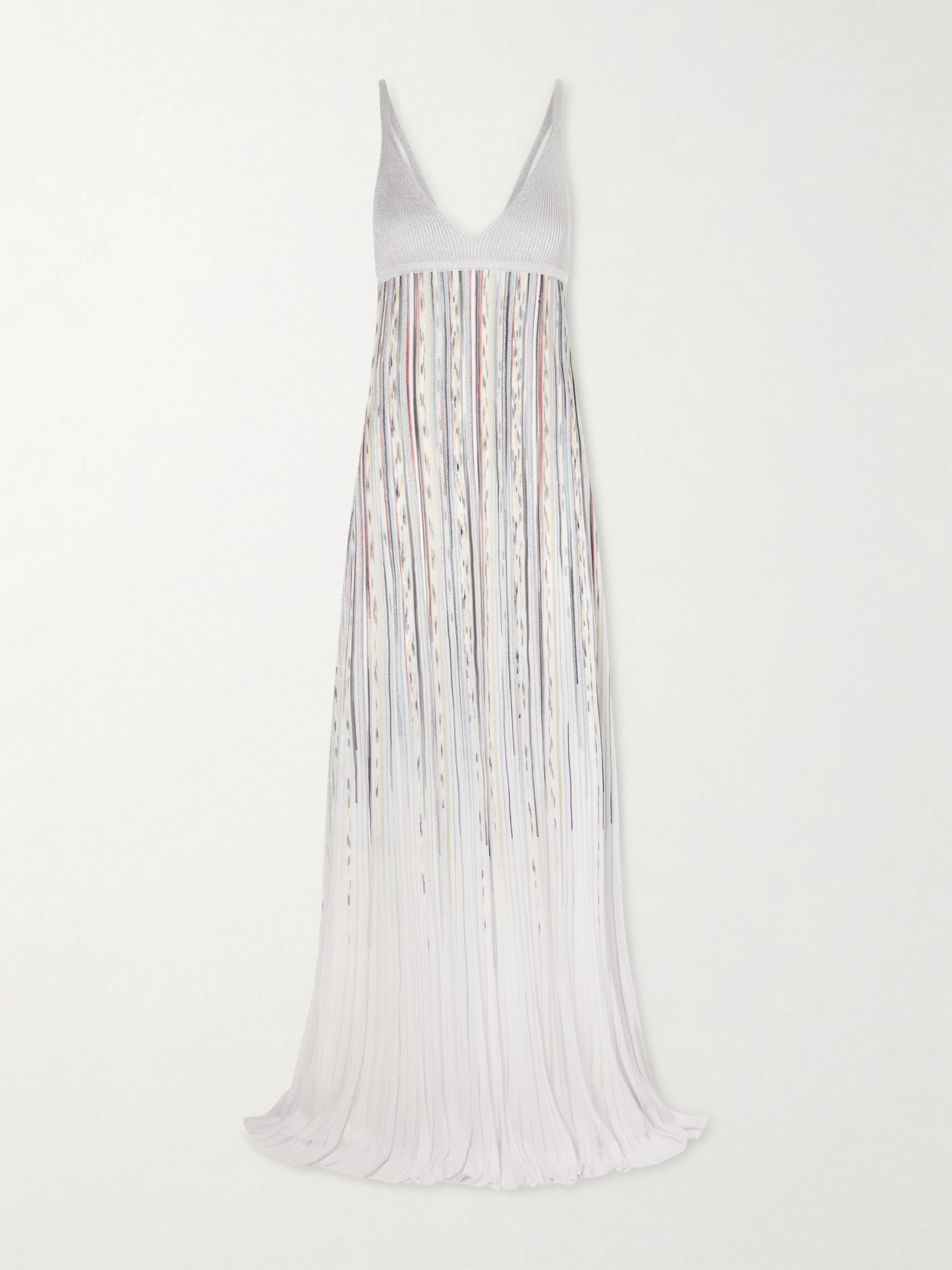 Missoni Pleated Striped Metallic Ribbed-knit Maxi Dress In White