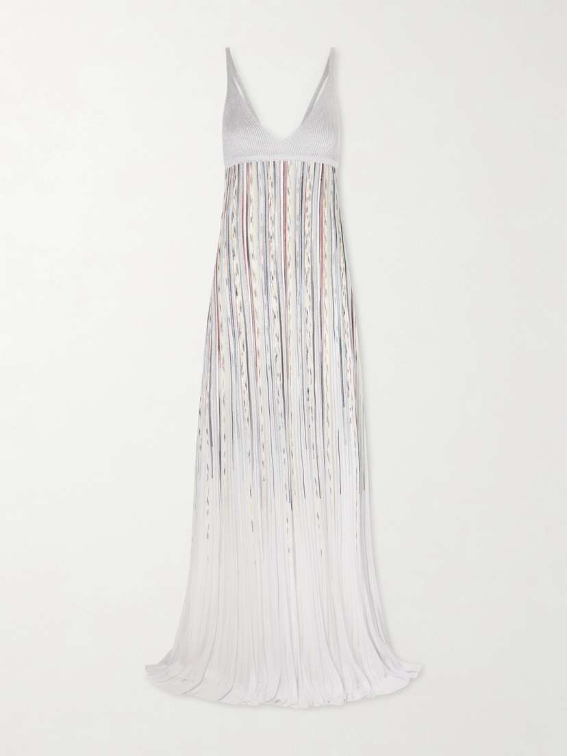 Missoni Pleated Striped Metallic Ribbed-knit Maxi Dress