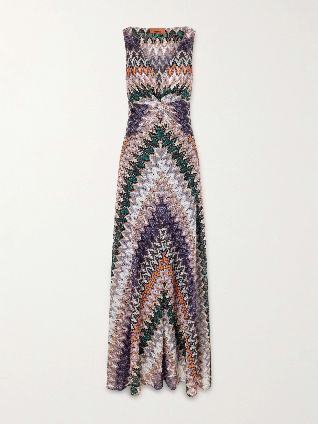 Missoni Gathered Striped Metallic Crochet-knit Maxi Dress In Multi