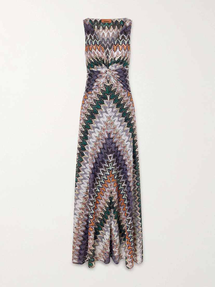 Missoni Gathered Striped Metallic Crochet-knit Maxi Dress