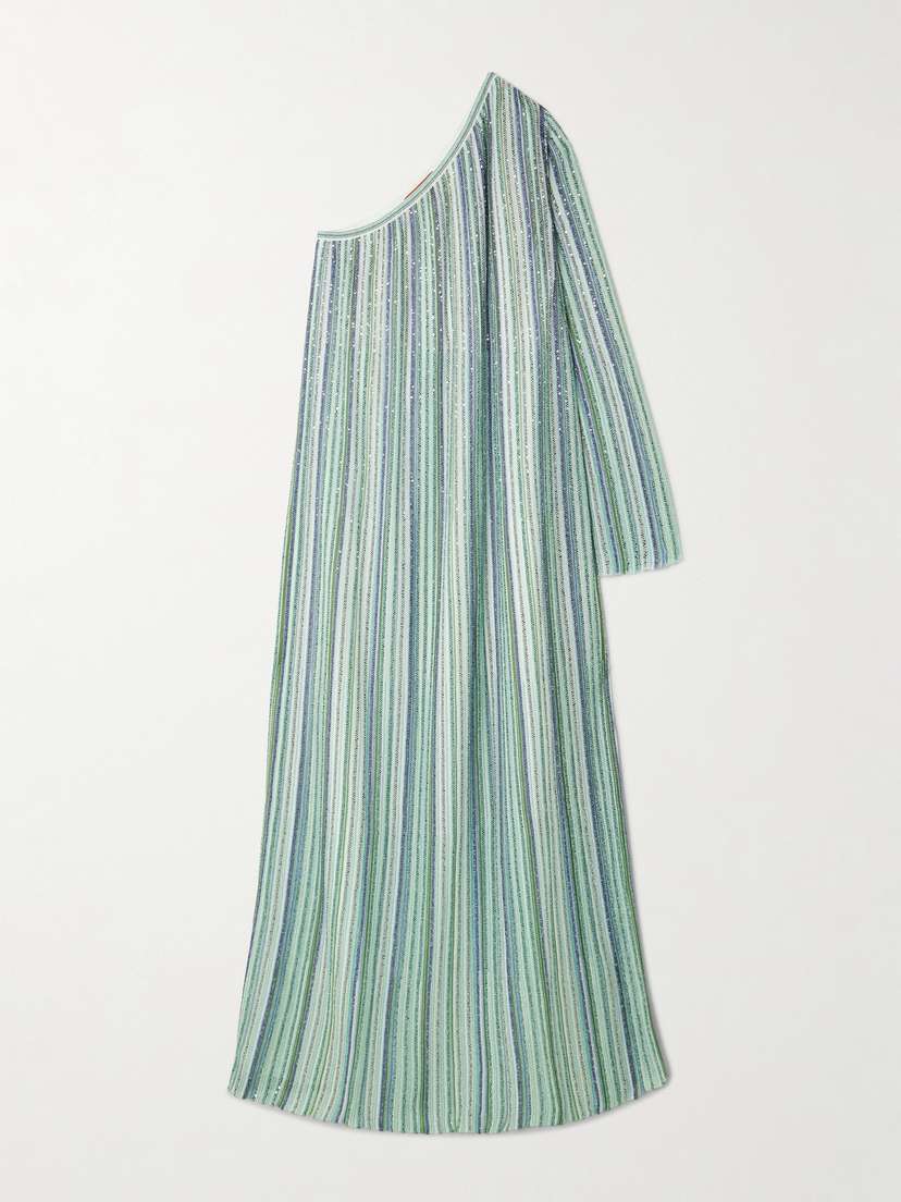 Missoni One-shoulder Sequin-trimmed Striped Crochet-knit Maxi Dress