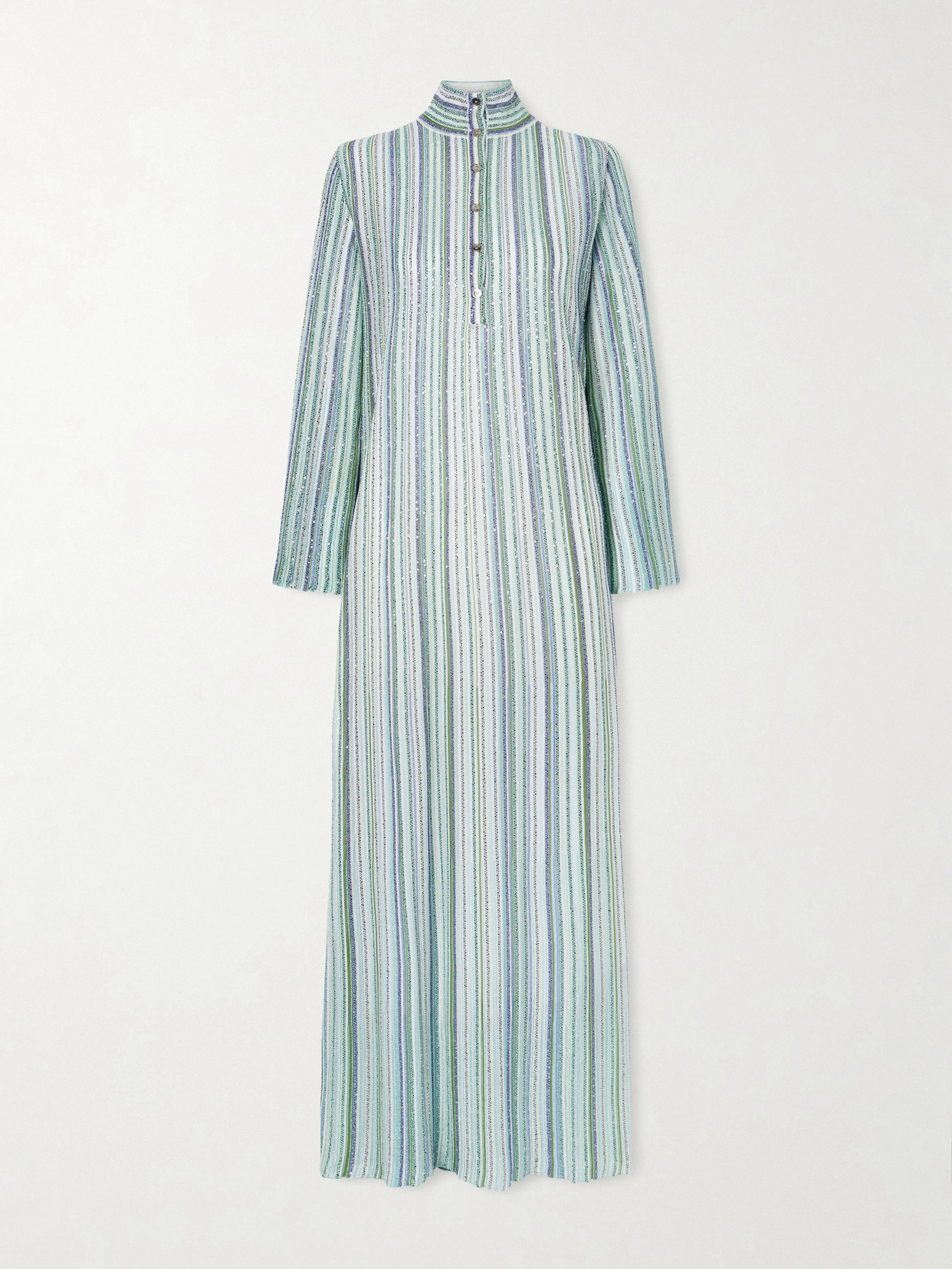 Missoni Sequin-embellished Striped Metallic Crochet-knit Turtleneck Maxi Dress In Multi