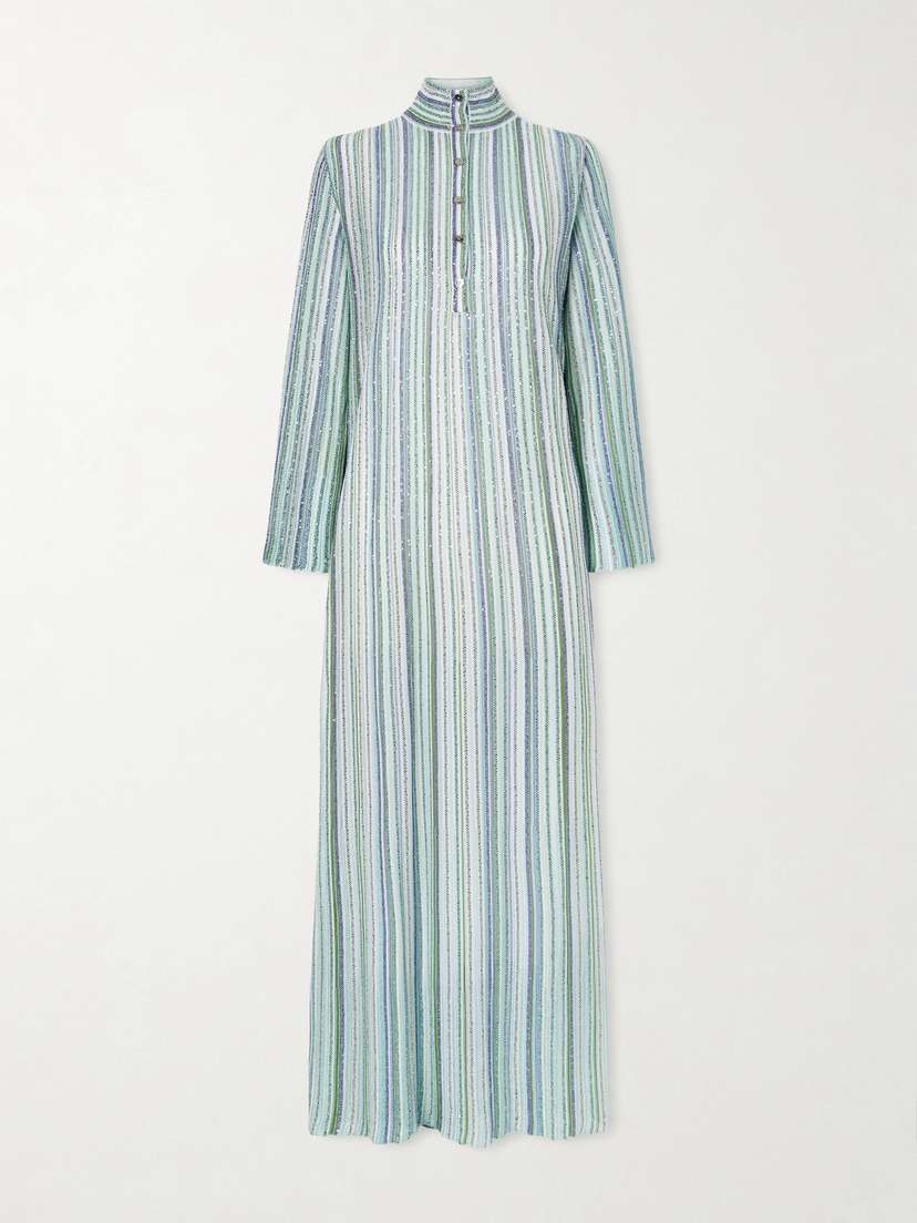 Missoni Sequin-embellished Striped Metallic Crochet-knit Turtleneck Maxi Dress