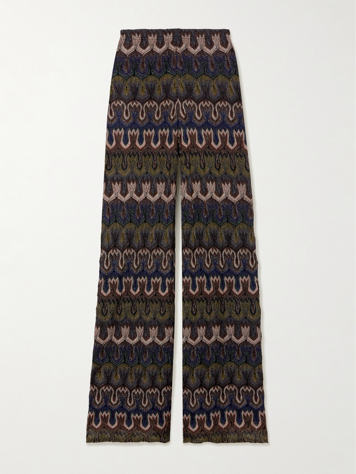 Missoni Womens Dark Brown Geometric-print Lamé Metallic-knit Trousers In Multi
